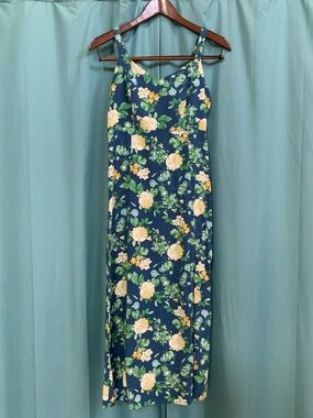 Old Navy Navy Floral Maxi Slip Dress with Yellow Roses